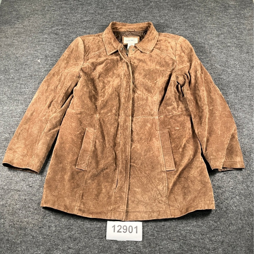 Cherokee Leather Jacket Womens L Brown Excellent Suede Full Zip Mid Length Coat